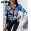 GMXIA Women's Fashion Casual Solid Color Print Long Sleeve POLO Neck Blouses & Shirts