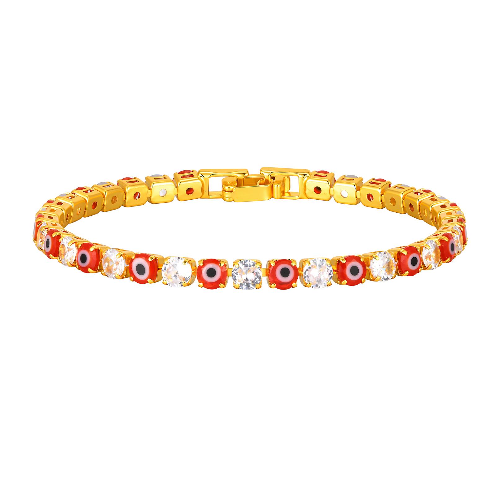 Evil Eye Bracelet Women, 18K Gold Plated Turkish Blue Eye Protection Amulet, Cubic Zirconia Tennis Chain Fashion Jewelry 6.69 inch