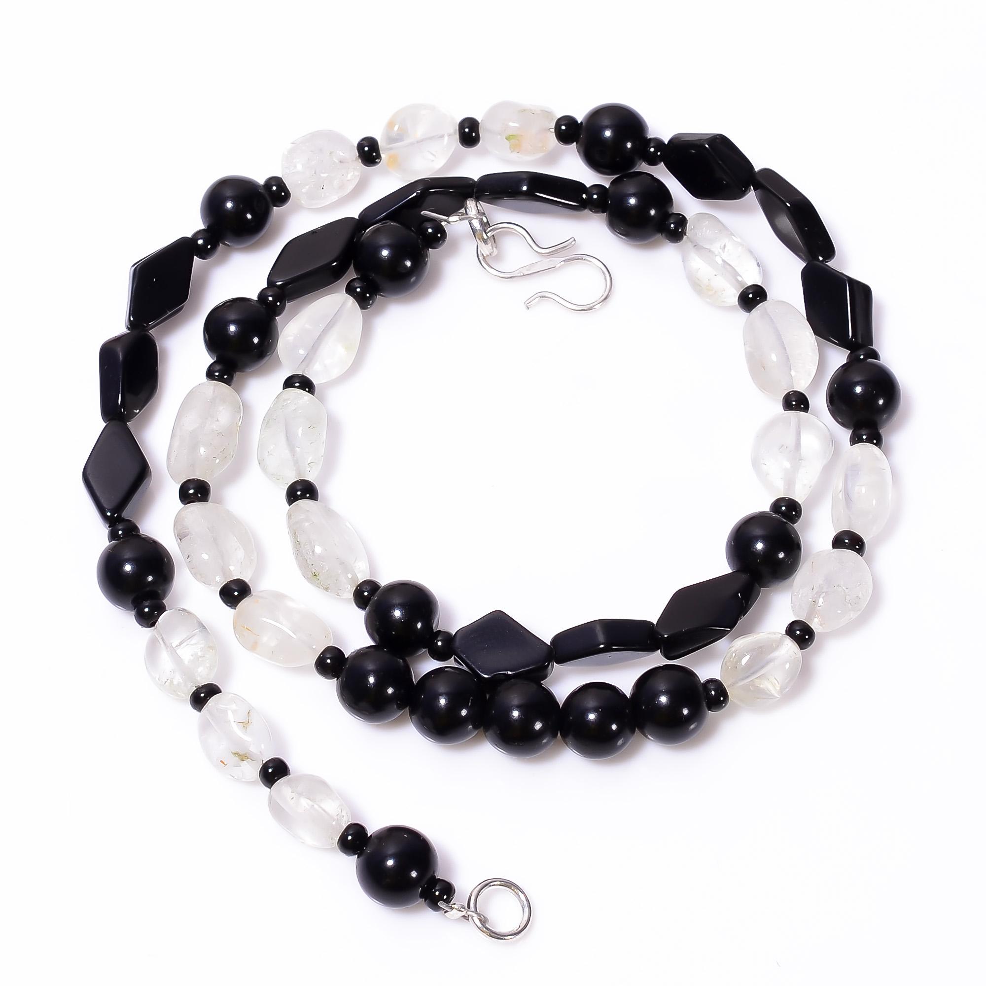 

Natural Black Onyx Crystal Mix Shape Gemstone Smooth Beads Necklace 7-11 mm 18 UB-8656