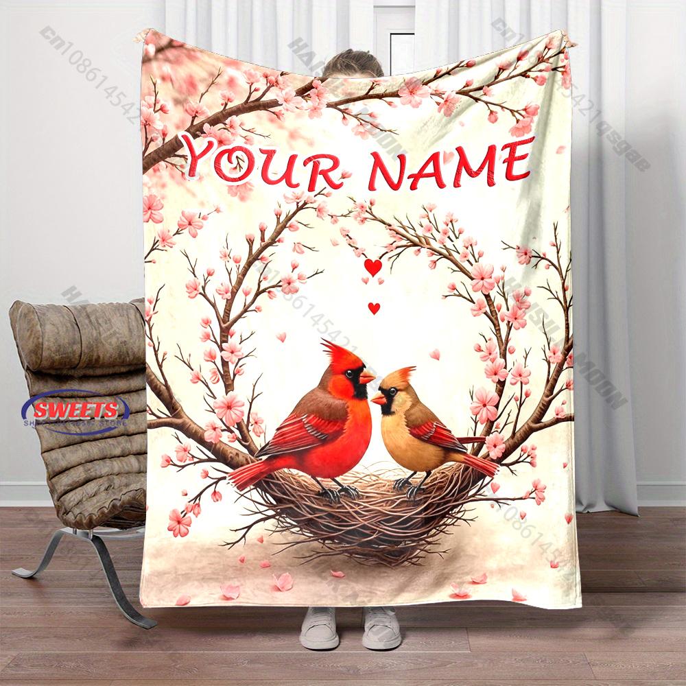 Personalized Name Custom Christmas Blanket "Romantic Bird Print Blanket Set" Suitable for bedroom, living room,all seasons,Gift