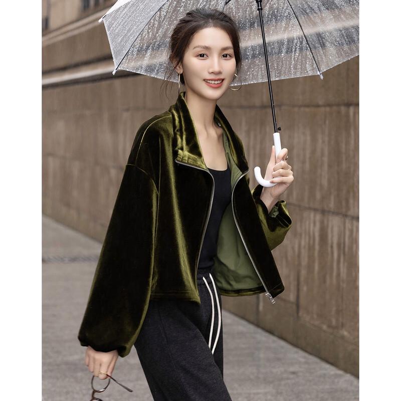 Demana Women's Elegant Velvet Stand Collar Jacket