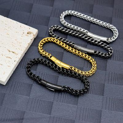 Hip Hop Titanium Steel Bracelet 6Mm Spring Snap Buckle Stainless Steel Front And Back Chain Personalized Men'S Bracelet