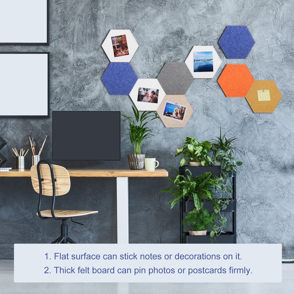 6Pc 12"x10" Felt Bulletin Board Self Adhesive Hexagon Felt Tiles for Sound Proofing Wall Panels for Home Office Recording Studio