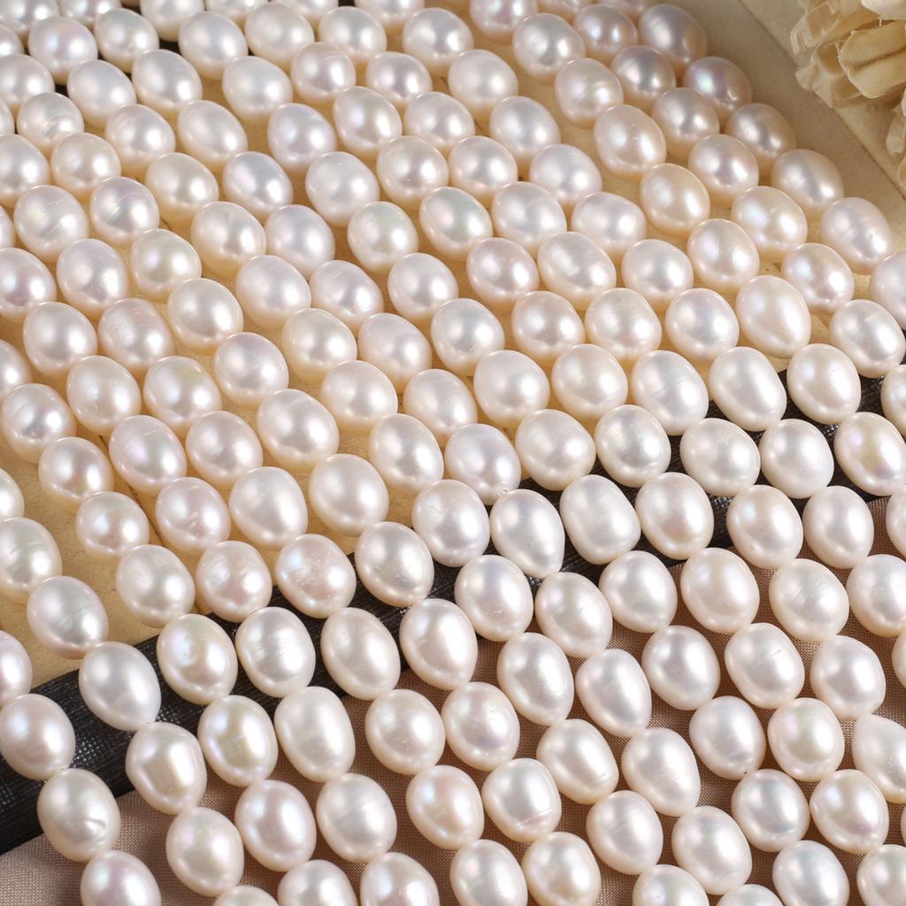 1String, White Natural Freshwater Pearl, Handmade Rice Pearl Beads, 8-9mm, for DIY Necklaces Bracelets Supplies, Women Crafts 36cm