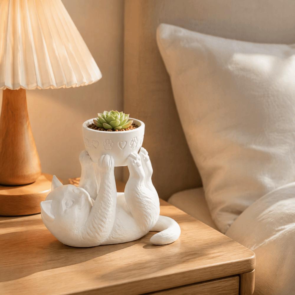 Plastic Reclining Cat Planter 3D Printed Kitten Planter Modern Decor Flowerpot Room Decoration