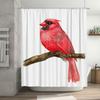Artistic Red Bird Shower Curtain Bathroom Decor Hand-Drawn Floral Design Waterproof Shower Curtain Set for Home Bathing Room Dec