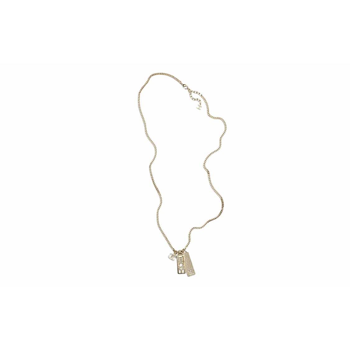 

Chanel Boy Double C Engraved Metal Rhinestone Necklace Women necklace Gold AB7909-B07828-NH337 Gold,F