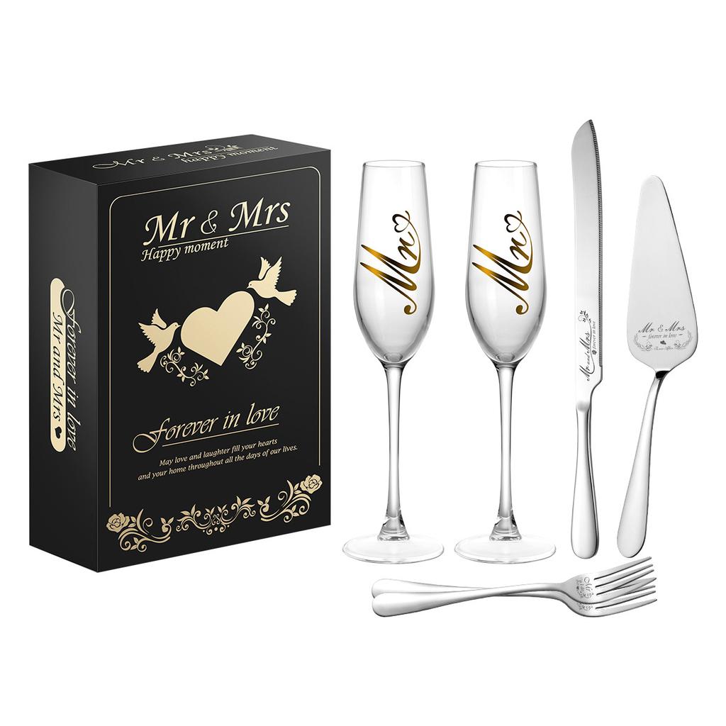 Champagne Glass, Stainless Steel, Cake Knife Shovel, Slitting Set, Gentleman and Madam, Engagement Gift Box, Wedding Gift Box