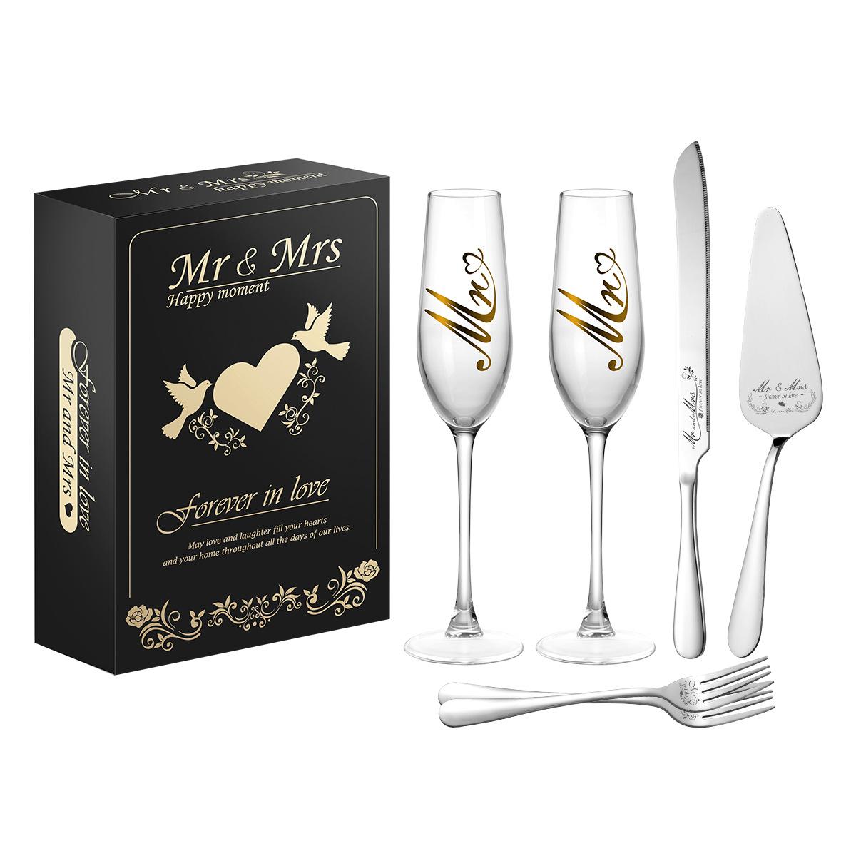 

Champagne Glass, Stainless Steel, Cake Knife Shovel, Slitting Set, Gentleman and Madam, Engagement Gift Box, Wedding Gift Box Pack of 1
