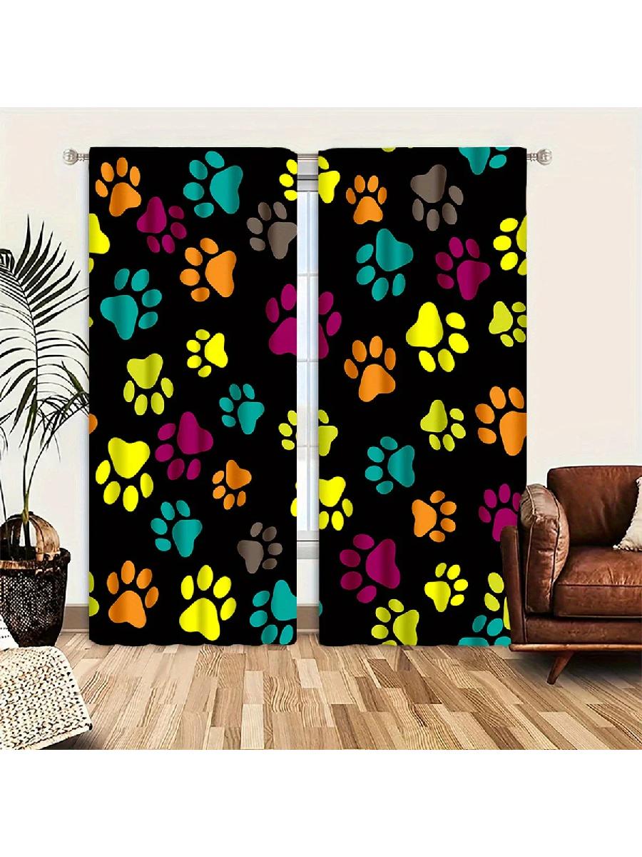 

Набор из 2 цветных штор с узором отпечатков лап домашних животных, светоблокирующие, из премиального материала, подходят для спальни, шторы Livi, полиэстер W100*H70(CM)-Hooks&1PCS
