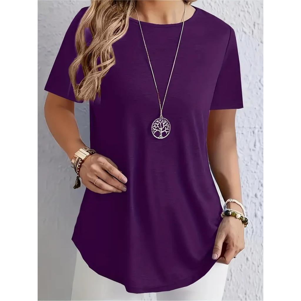Spring Summer Solid Color T-shirt, Elegant Back Button Design, Casual Top for Women, European American Fashion Casual Wear
