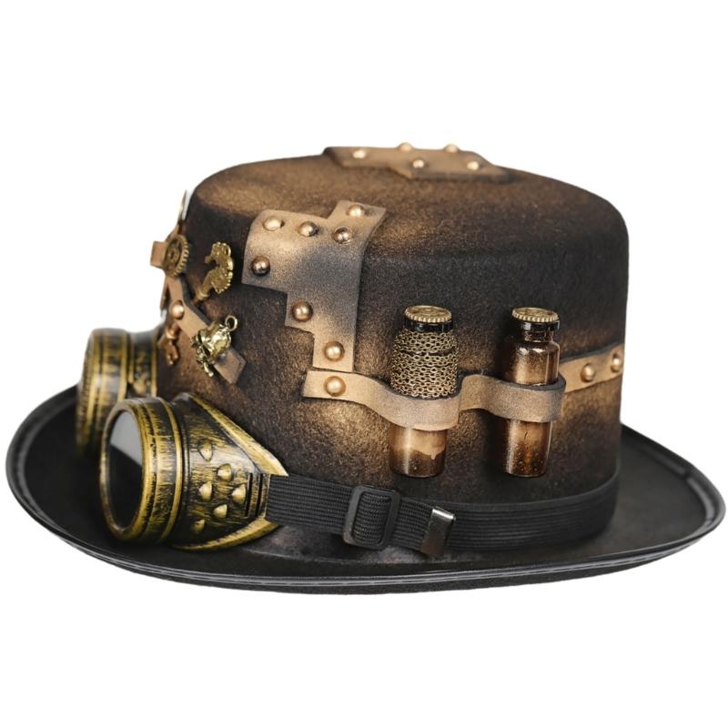 Homosexuální cylindr Steampunkový cylindr s brýlemi Černý Halloweenský cylindr Karneval