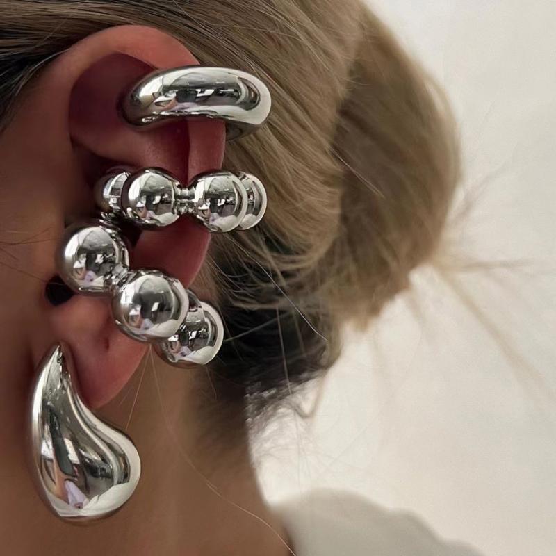 4Pc/set Vintage Geometric Clip Earring Women Trendy Glossy C Shape No Piercing Fake Cartilage Ear Cuff Jewelry Accessories