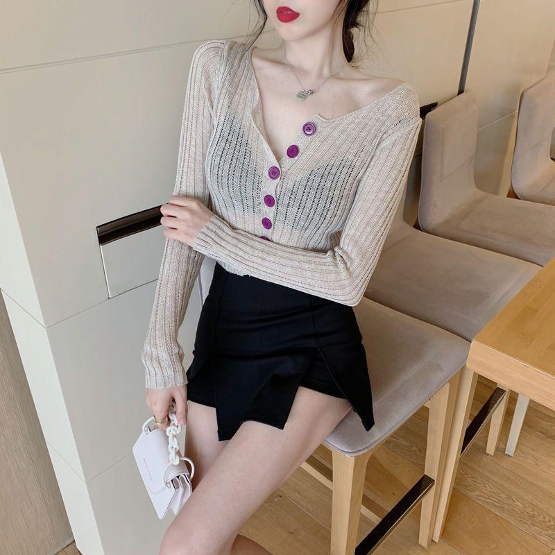 Women's Thin and Sexy Hollow Out Sunscreen Cover Shirt Slimming and Versatile Short Knitted Sweater Temperament Top Trendy