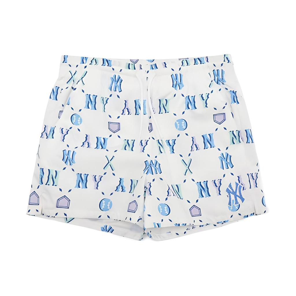 MLB Basic Logo New York Yankees All Over Print Drawstring Casual Shorts Women Shorts White 3FSMM0123-50WHS