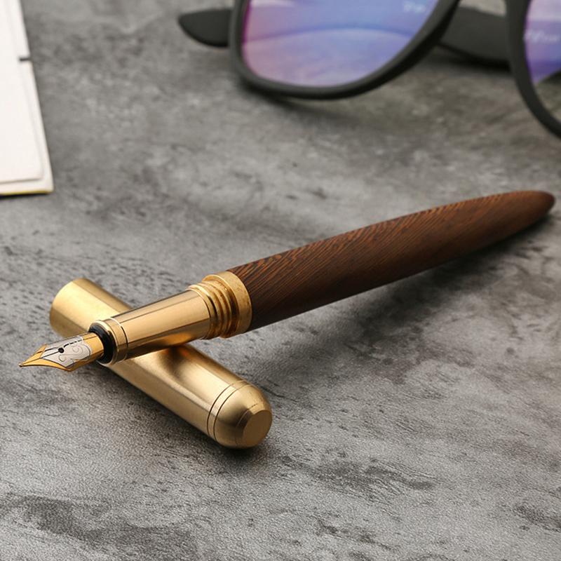 High Quality Sandalwood Fountain Pen Fine Nib Calligraphy Pens Writing Wooden Metal School Office Writing Ink Pens Nib Stationery Gifts Supplies