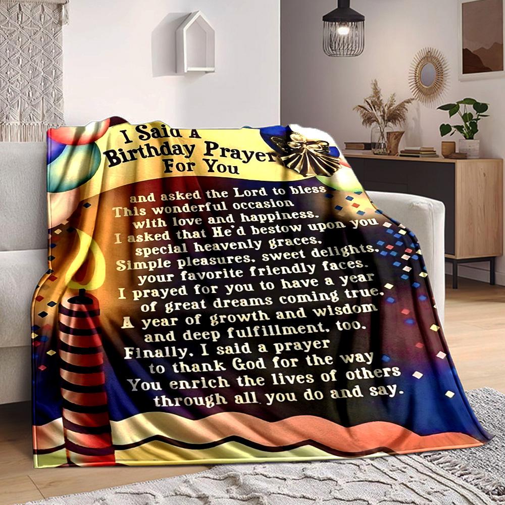 

1PC Birthday Prayer Card Blanket - Soft Warm All-Season Throw for Sofa, Bed, Car, Office, Throw For Sofa yy250916117 75x90cm