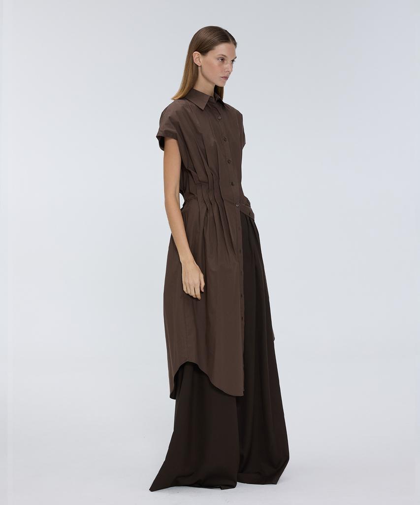 Meuameu Side Pleated Sleeveless Shirt Dress