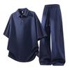 Men's Trendy Plus Size Polo Shirt & Long Pants Two-Piece Set - Casual & Versatile Short Sleeve Tee Sports Outfit