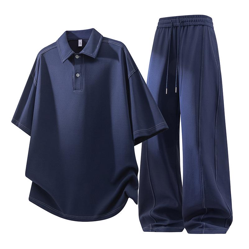 Men's Trendy Plus Size Polo Shirt & Long Pants Two-Piece Set - Casual & Versatile Short Sleeve Tee Sports Outfit