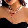 Gothic Blood Drop Fringe Necklace Choker Multi-colored Pearls Beaded Charm Fashion Halloween Party Jewelry Vampire Gifts for Her