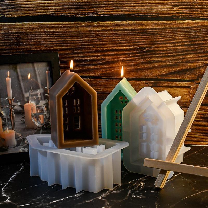DIY Handgemacht Kreativ Kleber Tropfen Form Haus Aromatherapie Kerze Silikonform Gipsform Zement Ornament Zubehör