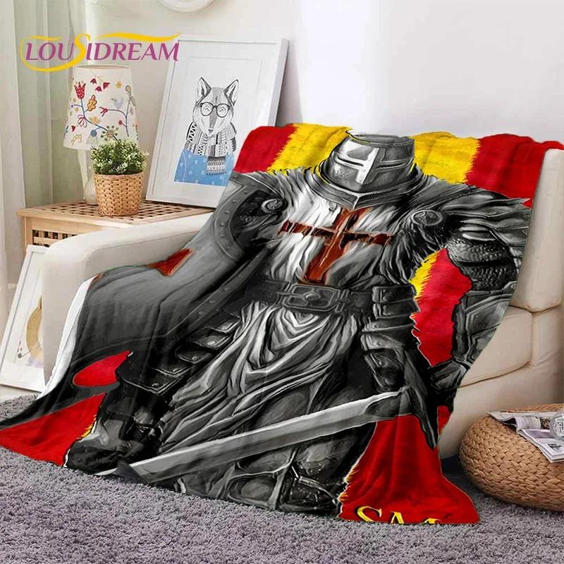 Chevalier Templier Croisé Dessin Animé Couverture Douce en Flanelle pour Lits Chambre Canapé Pique-nique, Couverture Jetée pour Couvrir Cadeau Extérieur
