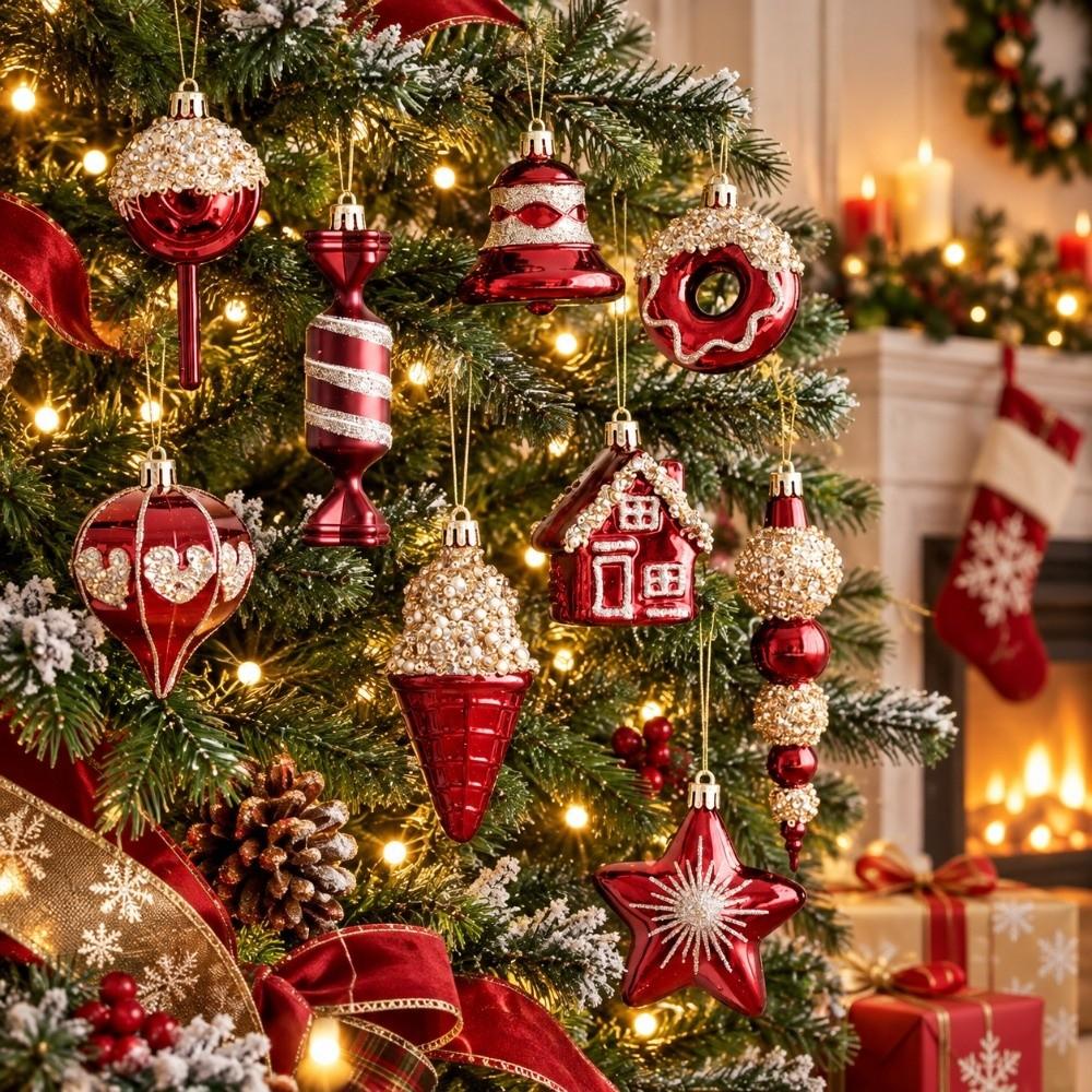 Irregular Design Christmas Hanging Ornaments Red Painted Holiday Decorations Holiday Scene