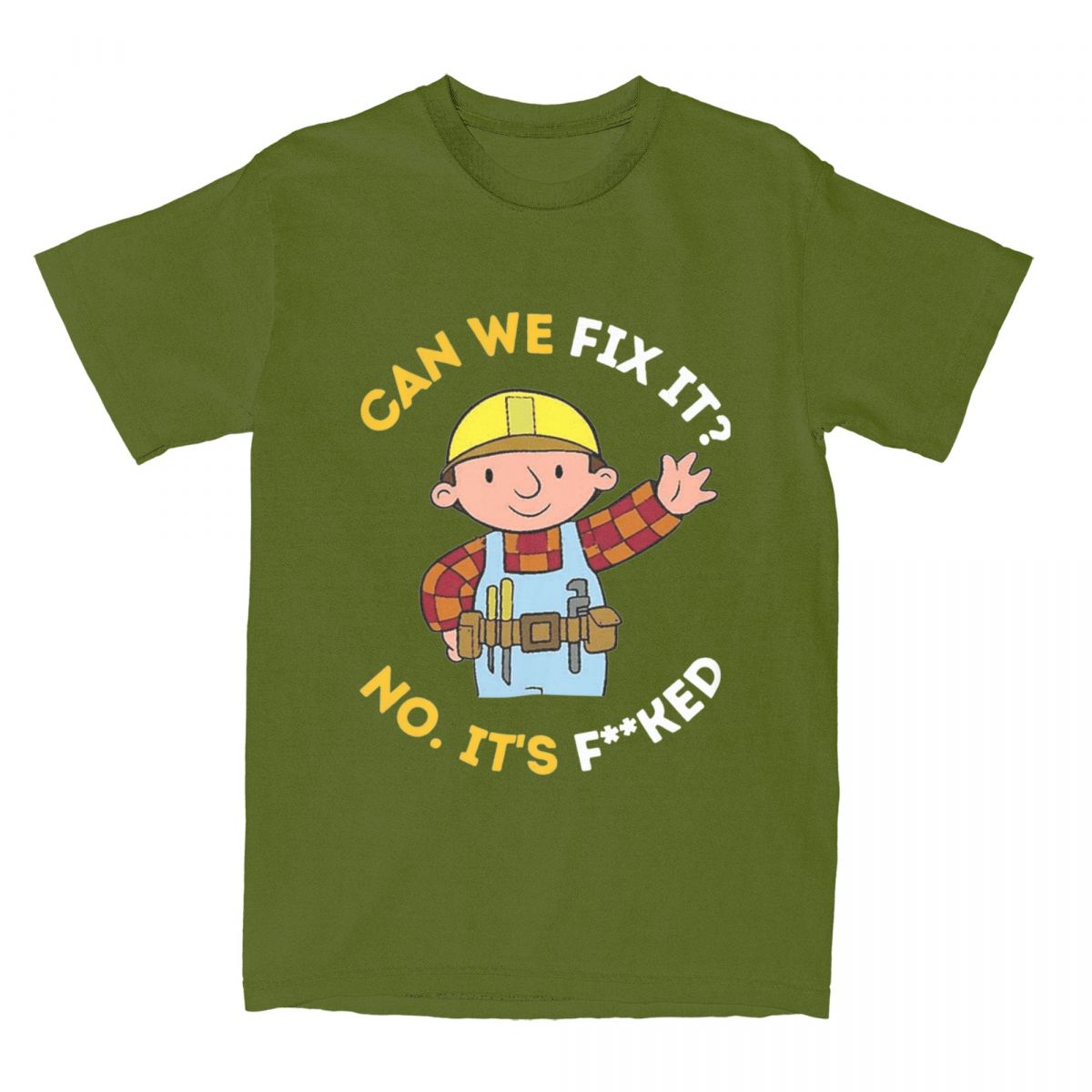 The best product for you Kunnen We Het Maken Grappig Klusjesman T-shirt Strand Bob de Bouwer Y2K T-shirts Puur Katoenen T-shirt Voor Heren Korte Mouwen T-shirts M legergroene kleur
