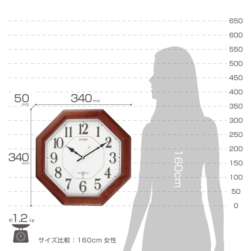 RHYTHM CITIZEN Wall Nemurina Wooden Clock, Radio-Controlled Clock, Happiness, Frame, 8MY472-006