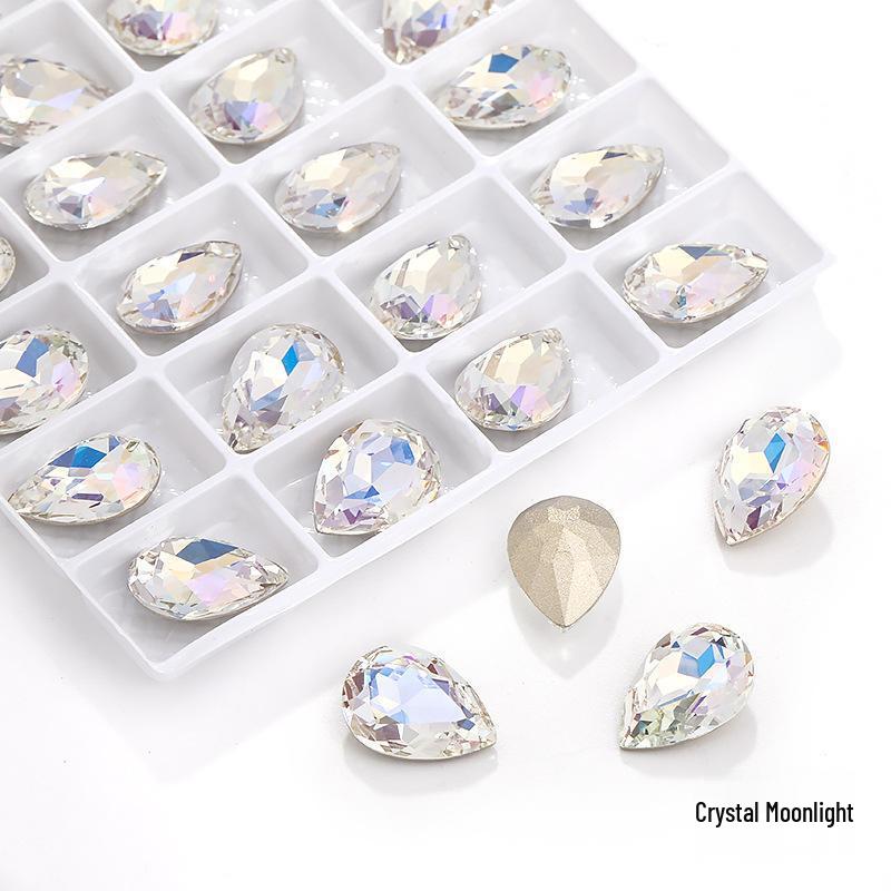 High-Grade K9 Teardrop Rhinestone DIY Jewelry Accessory - Silver-Plated Base with Irregular Crystal Glass Drill, Pointed Bottom