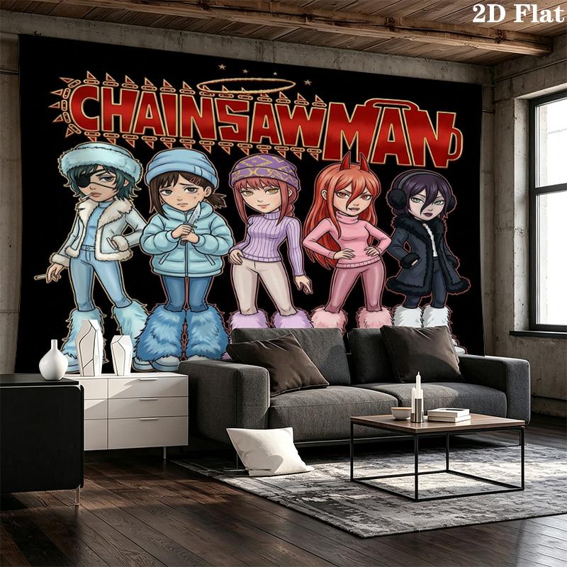 Chainsaw Man Wandteppich Ästhetisches Wandbehang Gedruckter Stoffdecke Dekorative Wandteppiche Für Schlafzimmer Wohnzimmer Heimdekoration
