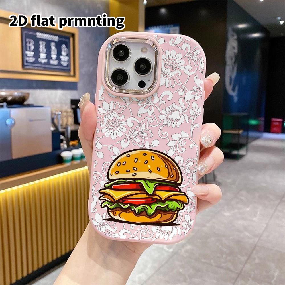 Phone Case: 2D flat design suitable for iPhone 18 17 16 15 14 13 Pro protective case, couple style, cartoon burger, Christmas and Halloween gift