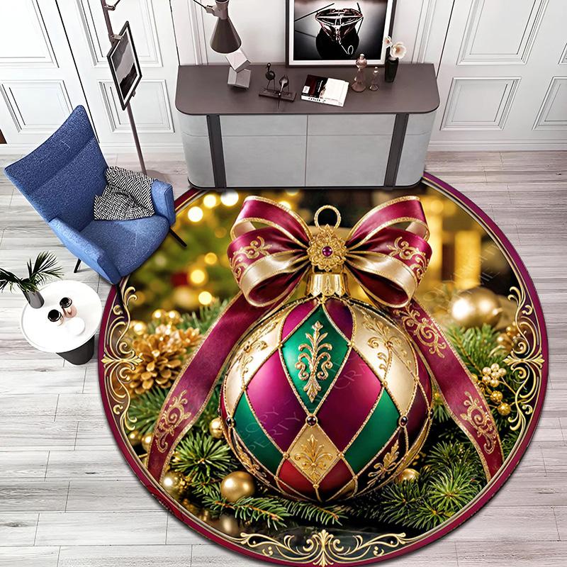Cute Christmas Day Gift Bell Santa Claus Snowman Christmas Tree round rug Home Soft Decorative Anti slip Chair Mat Carpet Outdoor Floor Mat Carpet 33