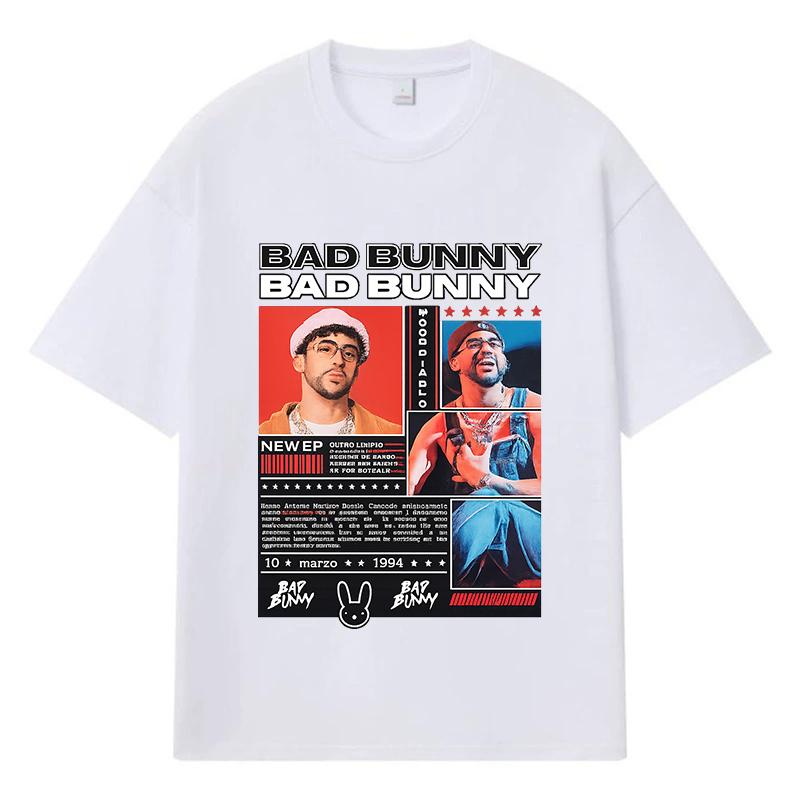 2026 Bad Bunny Printed Graphic Streetwear Y2k Harajuku Clothes 100% Cotton T Shirt Casual Oversized Summer Men T-shirt