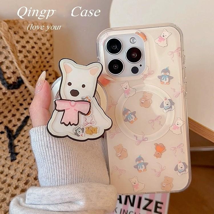 New IDM Large Hole Magnetic Suction Fun Cute Pet West Highland Stand for Apple 16promax Phone Case