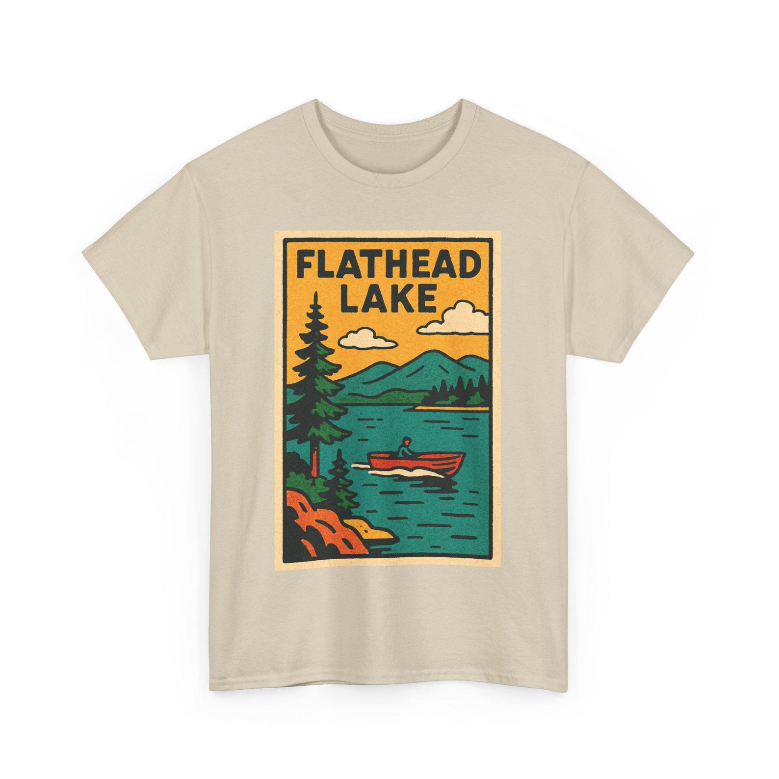 Flathead Lake T-Shirt: Retro Comic Style Montana Nature Tee 3XL