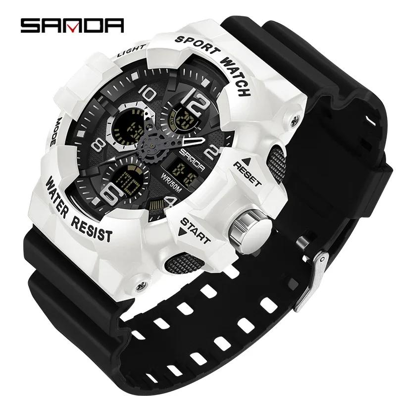 SANDA 3168 White Sport Watch LED Digital 50M Waterproof Watch Men Multifunction Clock Relogio Masculino Men Military Watches