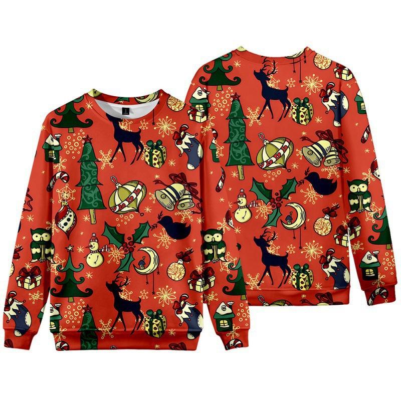 New Christmas Elderly Snowman 3D Digital Casual Round Neck Long Sleeve Men's Women's Hoodies