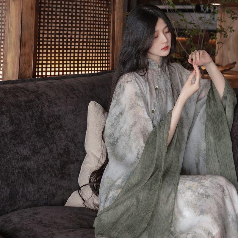 Lose und elegante grüne künstlerische Robe im chinesischen Stil, verbessertes Hanfu