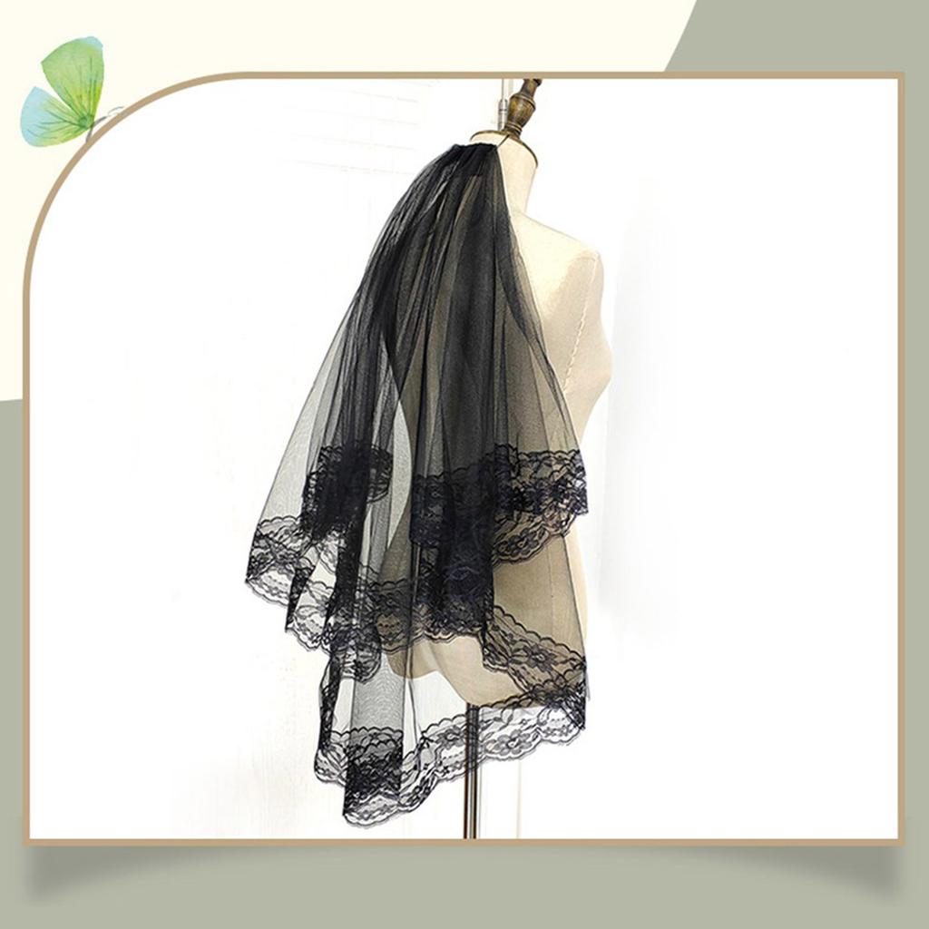 Brautschleier, Junggesellinnenabschied, Partydekoration, Brautgeschenk, Brautparty, Hochzeit, schwarz, doppellagig, florale Spitze