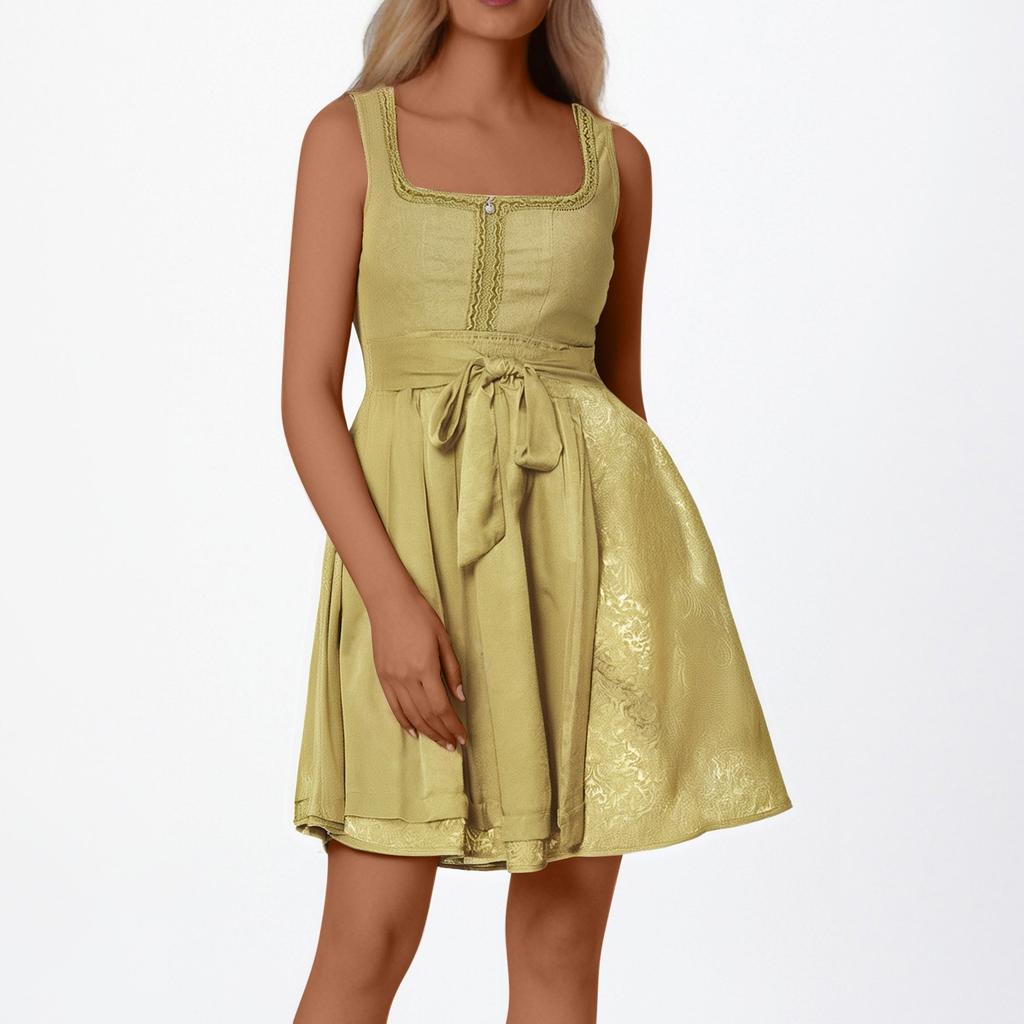 Beer Festival Costumes, Bavarian Women's Performance Costumes, Solid Colors Square Collar Dress