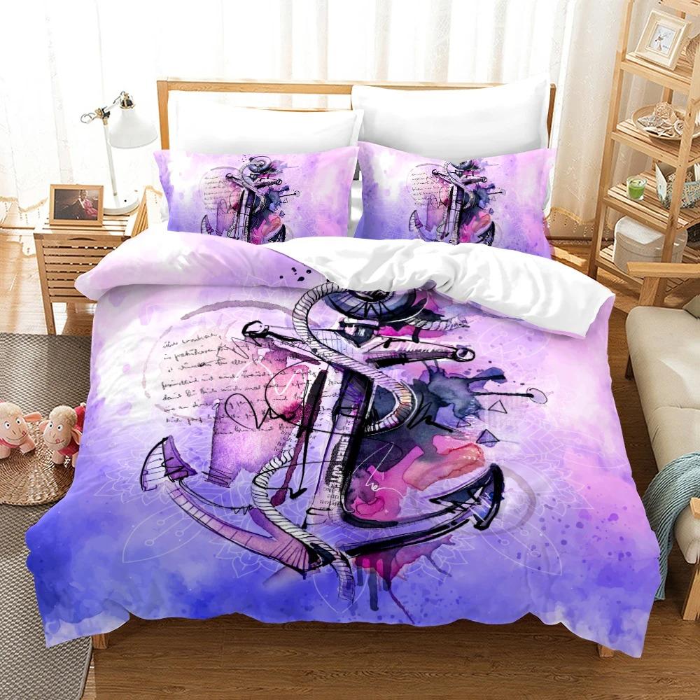 Marine Anchor Pattern Duvet Cover Set Fashion Bedding Set Ultra Soft Quilt Cover and Pillowcases for Kids Teens Boys Bedroom
