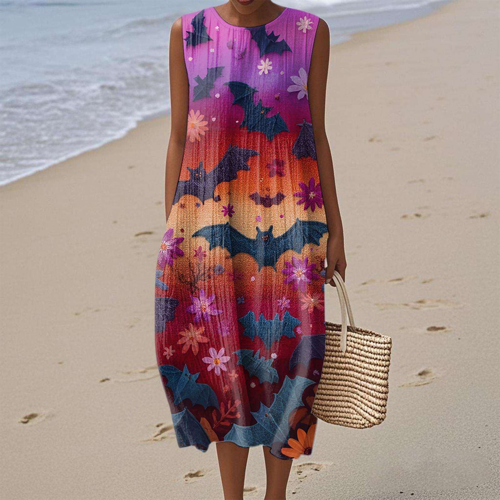 

Women s Halloween Printed Fashionable Casual Sleeveless Round Neck Elegant Temperament Dress M