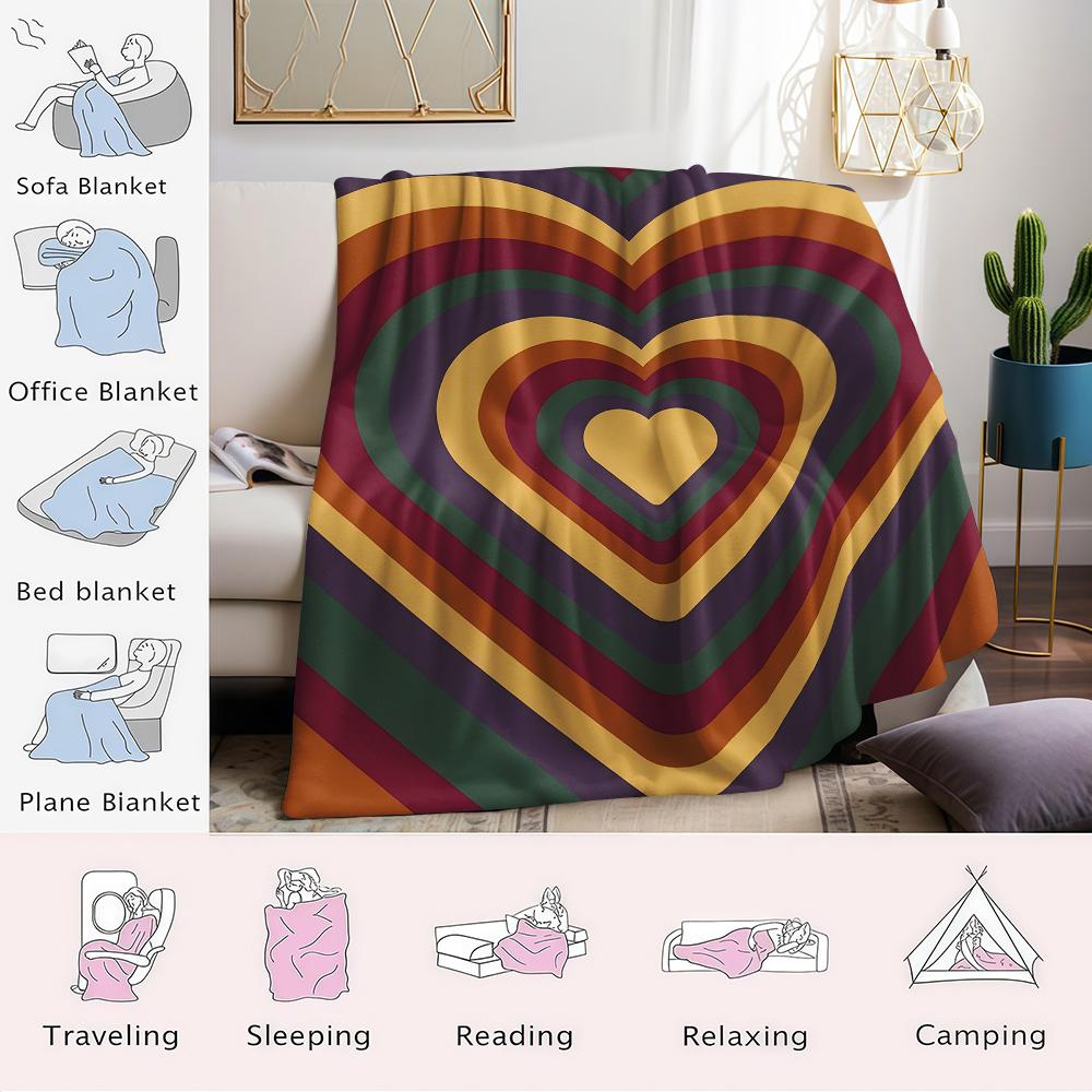 Heart Layer Hues Flannel Blanket Warm Soft Halloween Christmas Couch Warm Cozy Decorative Decor Gift for All Season