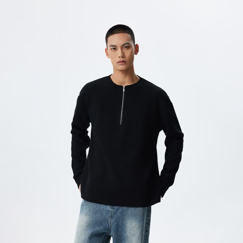 CHINISM Men s Waffle Knit Half-Zip Long Sleeve T-Shirt L
