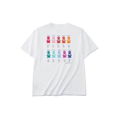 Anta Colorful Cartoon Character Pattern Letter Print Round Neck T-Shirt Unisex Tops White 172228115-1