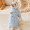 Warm Winter Cat Jumpsuit With Bear Print Checkered Fleece-Lined Cotton Blend Small To Large Cats