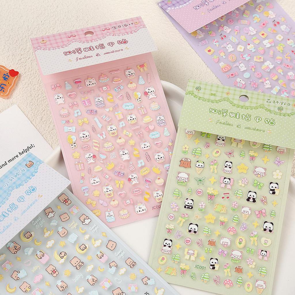 5D Luminous Cartoon Nail Stickers: Cute, Waterproof, 3D Embossed Decals for Kids' Nail Art