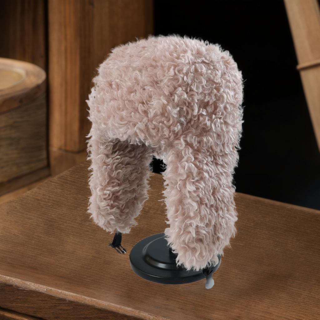 New Cute Fur Autumn and Winter Aviator Hat, Lamb Wool Imitation Fur Plush Warm Winter Ear Protection Hat